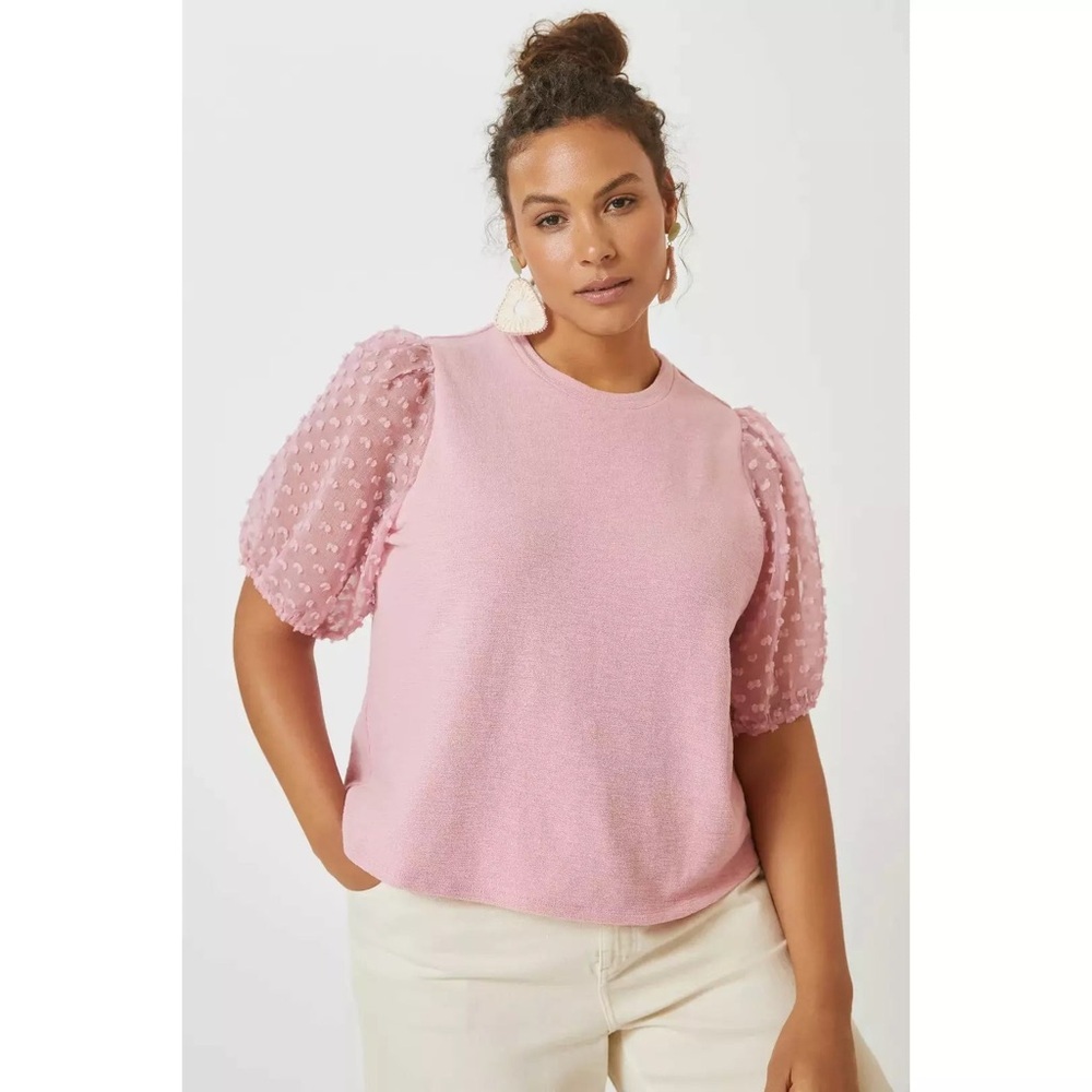 Maeve Woven pink puff sleeve top blouse